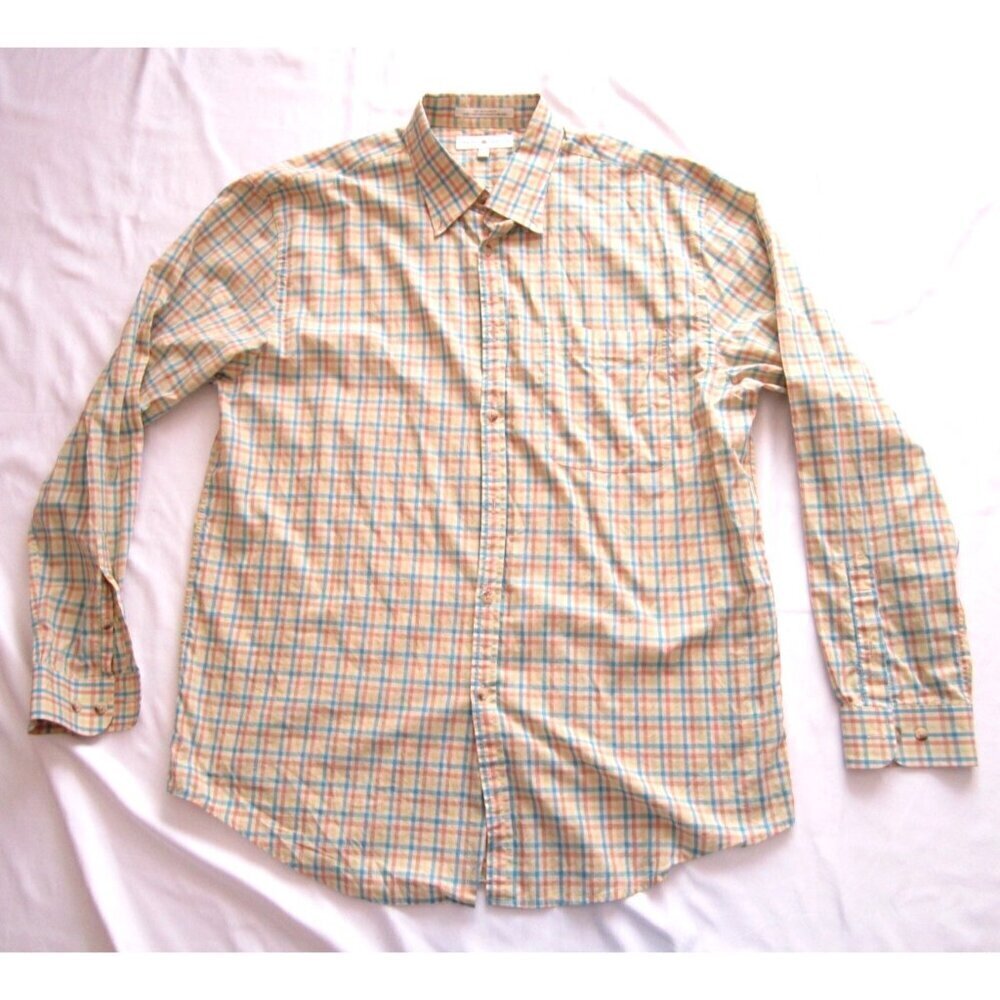 Men Joseph Abbound Cotton Plaid Long Sleeve Button Shirt Sz L (MT507)